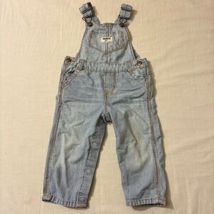 OshKosh Bgosh Kids 12M Blue Hickory Stripe Denim Overalls Snap Leg Workwear